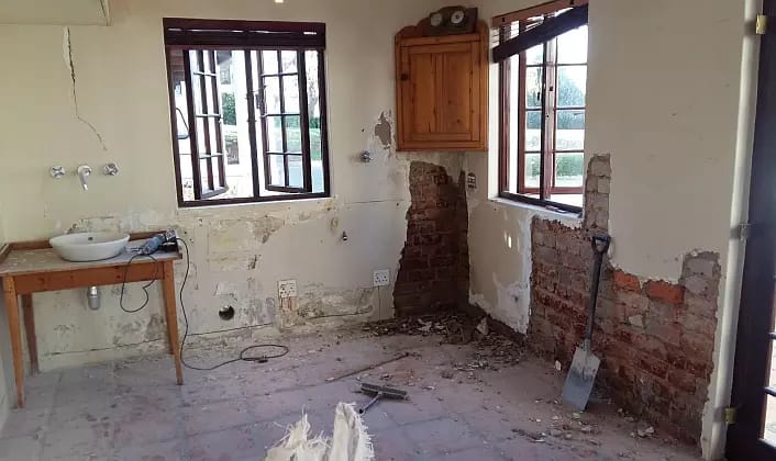 Damp Proofing Damp proofing in the process of being repaired.